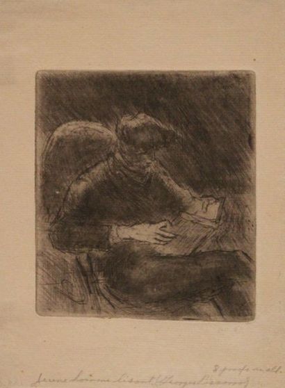 Camille PISSARRO (1830-1903) 
Jeune homme lisant (Georges Pissarro)
Eau-forte, pointe...