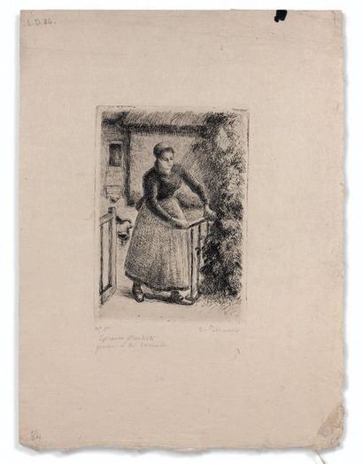 Camille PISSARRO (1830-1903) 
Woman at the fence. 1889
Etching, drypoint on Japan.
Signed...