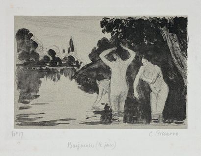 Camille PISSARRO (1830-1903) 
Baigneuses (le jour). Vers 1895
Lithographie sur papier...