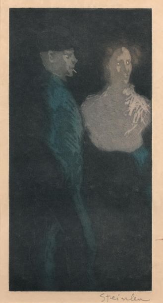 Théophile-Alexandre STEINLEN (1859-1923) 
Man and woman
Aquatint in color. Signed...