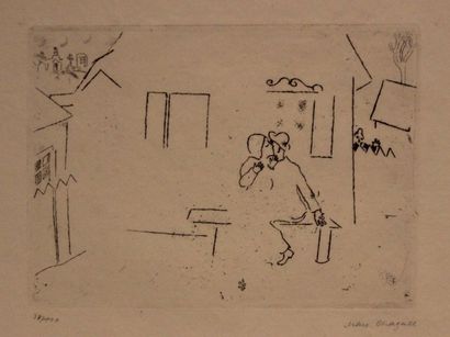 Marc CHAGALL (1887-1985) 
Amoureux sur un banc. Planche 15 pour Mein Leben. 1923
Eau-forte...
