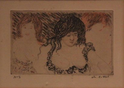 Charles COTTET (1863-1925) 
Trois femmes nues
Eau-forte, pointe sèche couleurs. Épreuve...