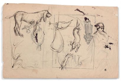 Pierre BONNARD (1867-1947) 
Étude d'animaux et personnages
Dessin au crayon noir...