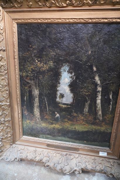 null Étienne Maxime VALLÉE (act.1873-1881), Paysage de sous-bois, huile sur toile,...