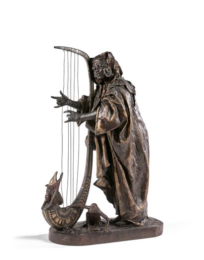 null 亚瑟-斯特拉瑟(1854-1927)

努比亚歌手，巴黎1880年

青铜器，带有多色的铜锈，在露台上有签名，位置和日期。Founder Pinedo（标记在空心）。

65...
