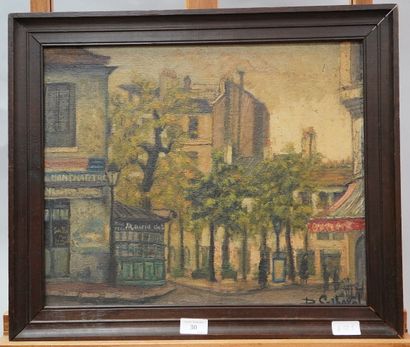 20世纪初法国学校

泰尔特广场（Place du Tertre

油画，右下角有签名（难以辨认）。

背面是一条街道的炭笔画研究。

45,5...