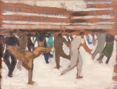 null FRENCH SCHOOL, c. 1950

Paris, Molitor Ice Rink

Oil on panel, titled on the...