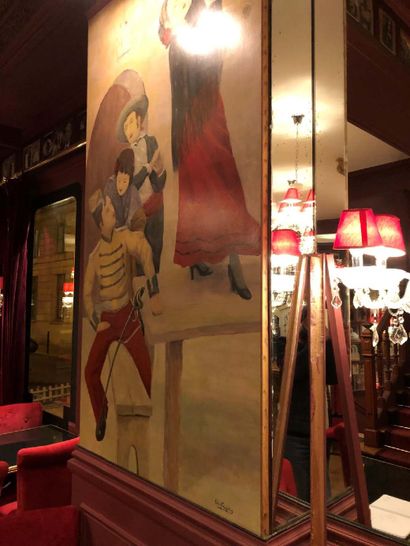 null 路易斯-法斯杰尔（20世纪

卡门歌剧院小酒馆 "的内部装饰

弗拉门戈舞者，英勇的场景

两幅布面油画挂图，右下角有签名。

181 x 94厘米和181...