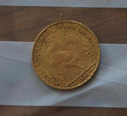 null * One 20 French francs gold coin. Weight: 6.4 grams.