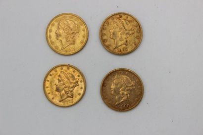 null 4 pièces de 20 dollars en or, 1900, 1895, 1875, 1900. Poids : 133,6 g.