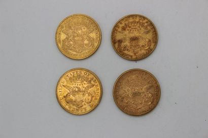 null 4 pièces de 20 dollars en or, 1900, 1895, 1875, 1900. Poids : 133,6 g.