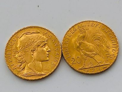 Deux pièces de 20 francs or 1911 et 1914....