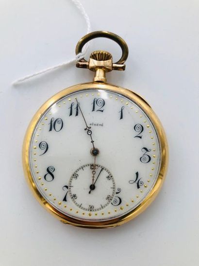 null Gusset watch in 18-carat gold (750 thousandths), enamelled dial with Arabic...