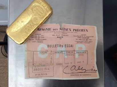 null Ingot gold 995,3 thousandths, number 679438, with its certificate, weight: 999,9...