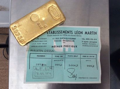 null Gold ingot 995 thousandths, number 297381, with its certificate, weight: 1004,2...