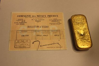 null Gold ingot 996,7 thousandths, number 136537, with its certificate, weight: 998,04...