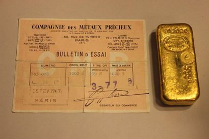 null Ingot gold 999,8 thousandths, number 703028, with its certificate, weight: 1000,2...