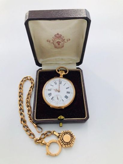 null Montre de gousset en or rose 18K (750 millièmes), contreboitier en or, on joint...