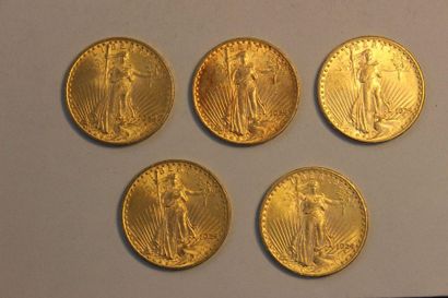 null Reunion of five 1924 US $20 gold coins. Total weight: 167.1 grams.