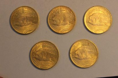 null Reunion of five 1924 US $20 gold coins. Total weight: 167.1 grams.