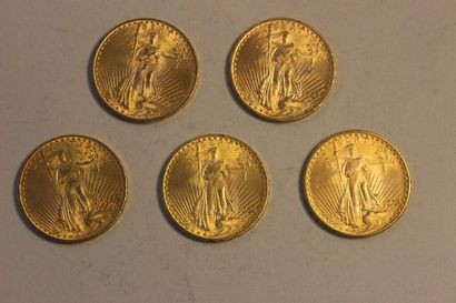 null A combination of five 20-dollar gold coins, one from 1923 and four from 1924....