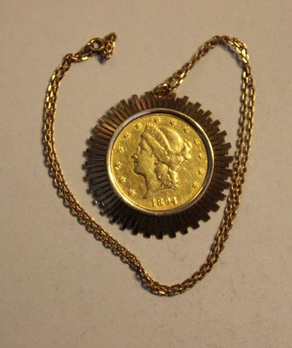 null US$20 gold coin mounted as a pendant, with an 18-karat (750-thousandths) gold...