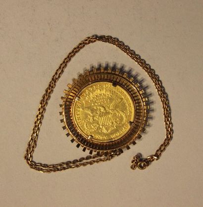 null US$20 gold coin mounted as a pendant, with an 18-karat (750-thousandths) gold...