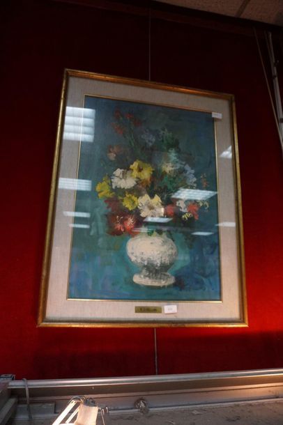 null Modern school, bouquet of flowers, oil on canvas, in a frame bearing the CHELLINI...