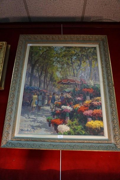 null Modern school, the flower market, oil on canvas signed lower right.