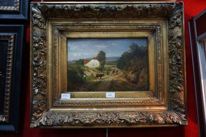 null LOUIS DERIDU or DARIDU? Peasants and cows on a path, oil on panel signed lower...