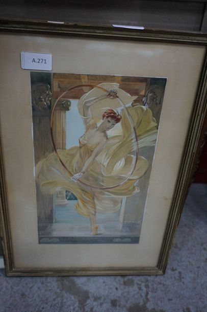 null A collection of seven framed pieces: MOUSSEL, dancer, watercolour; engravings;...