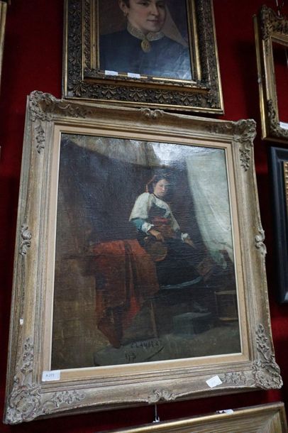 null Modern school, portrait of an elegant woman in medallion, oil on canvas. One...