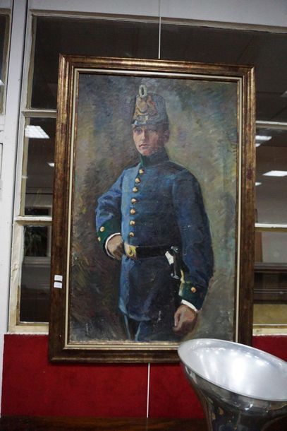 null Modern school, portrait of a soldier, oil on canvas.