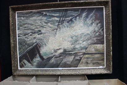 null DESMEOT LEROY, storm on a boat, 1949, oil on canvas signed lower right. Large...