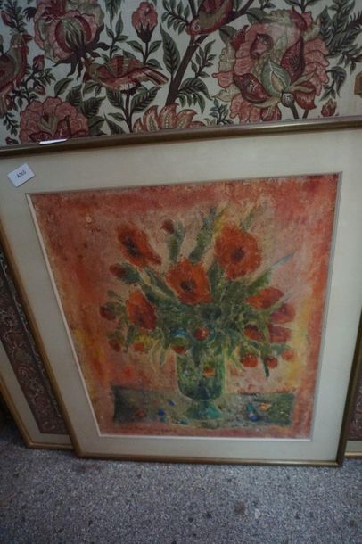 null Five framed pieces: painting on fabric, lithograph signed GARDON, Chinese horseman,...
