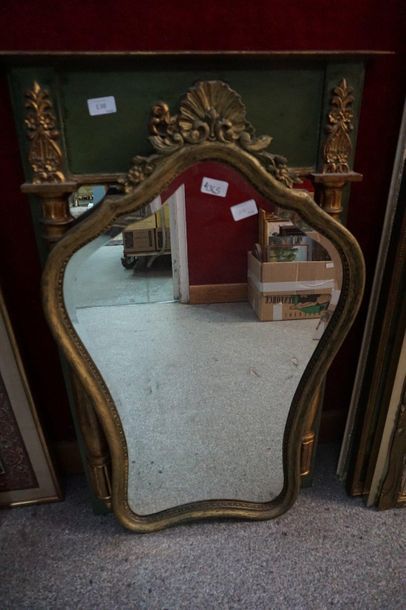 null Modern gilded wood mirror, small overmantel in painted wood.