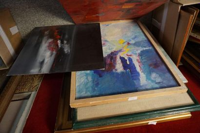 null Meeting of paintings and framed pieces including: seascapes, modern compostion,...