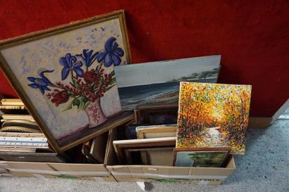 null Reunion of paintings: still life, view of Paris, countryside, reproductions,...