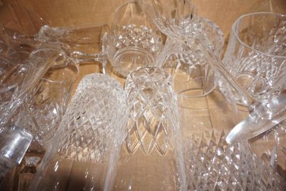 null Cut crystal glass service, tray and various trinkets, crockery, pewter pitchers,...