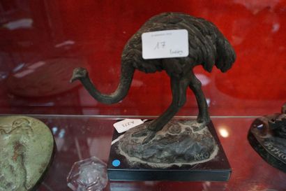 null According to MILO, Bear fishing a fish and ostrich, 2 bronze sculptures.
