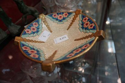 null LONGWY, cracked earthenware bowl with enamelled decoration of flowers, D :2...