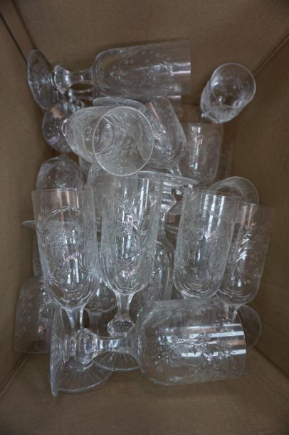 null Parts of glassware services: service with sides including many champagne flutes...