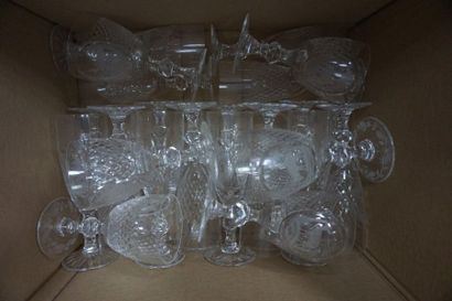null Crystalware from Lorraine, parts of glassware services with hunting scenes,...