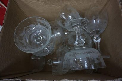null Cristallerie de la Lorraine, parts of cut crystal glass services with hunting...