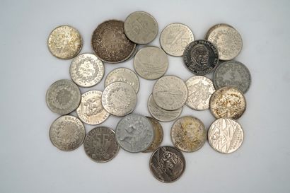 null Importante réunion de pièces de 5 francs 1851 à 1996 en argent. Poids total...