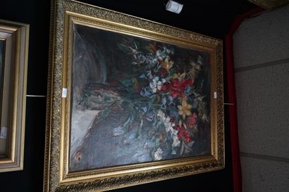 null JUBEL (XX siècle), Les Iris, importante huile sur toile signée en bas à droite,...