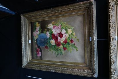 null LANDRY, Les Roses 1889, huile sur toile signée et datée en bas à droite.
