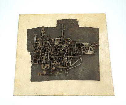 GÉRARD CYNE (1923-2006) Composition
Fer sur planche de bois.
31 x 34 cm.