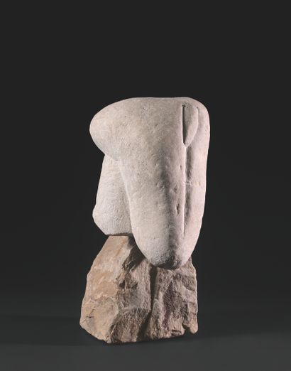 GÉRARD CYNE (1923-2006) Visage
Pierre sculptée, sur socle de pierre.
31 x 15 cm.