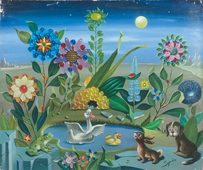 Georges SPIRO (1909-1994) Le printemps des animaux
Huile sur toile, signée en bas...